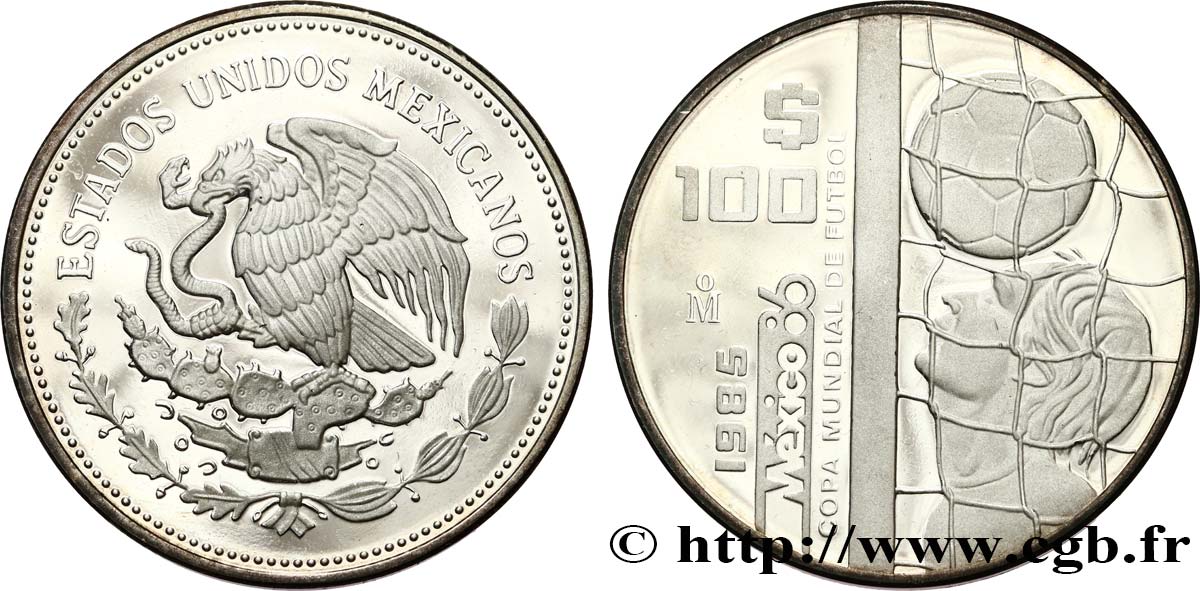 MEXIQUE 100 Pesos Proof Coupe du Monde de football 1985  FDC 