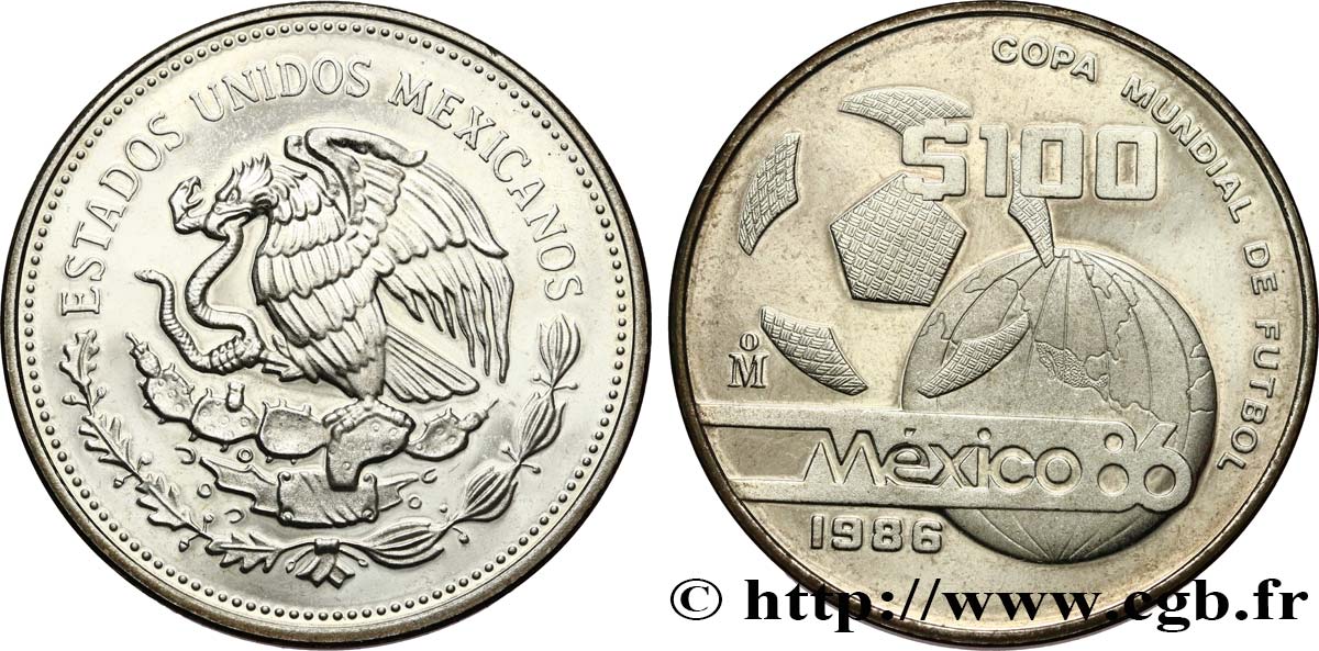 MEXICO 100 Pesos Proof Coupe du Monde de football 1986  MS 