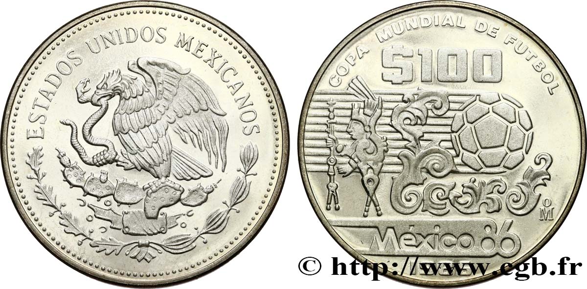 MEXIKO 100 Pesos Proof coupe du Monde de football 1986 1985  fST 