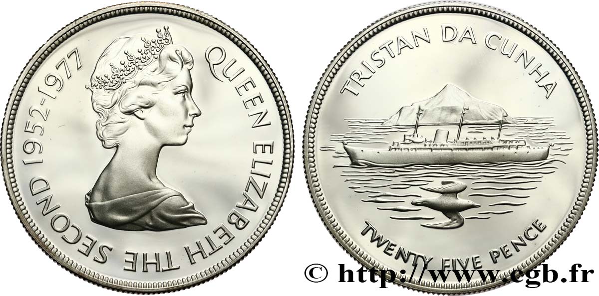 TRISTAN DA CUNHA 25 Pence 25e anniversaire du couronnement d’Elizabeth II 1977  fST 