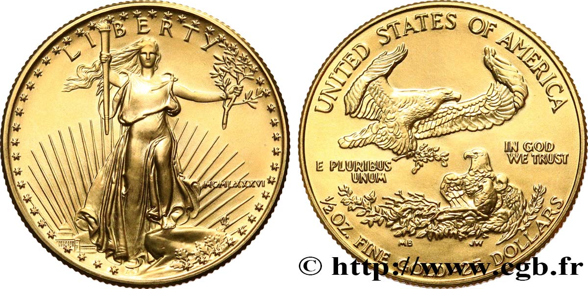 ÉTATS-UNIS D AMÉRIQUE 1/2 once en or ou 25 Dollar 1986 Philadelphie FDC 