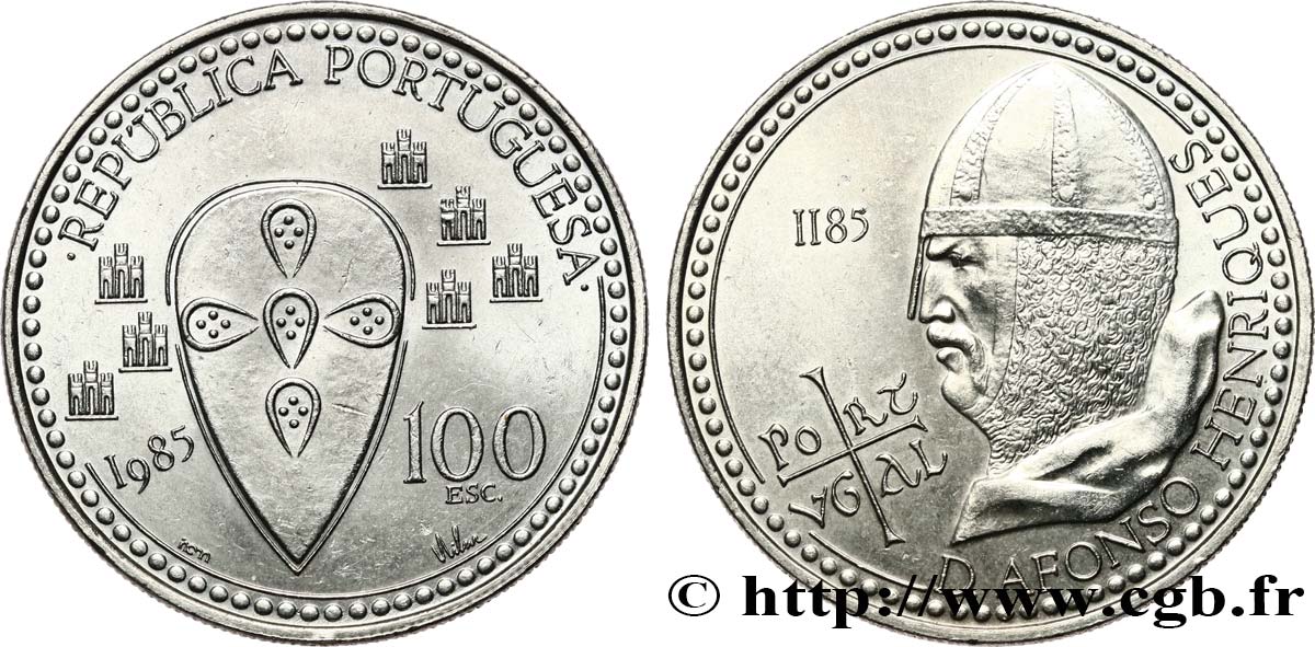 PORTUGAL 100 Escudos 600e anniversaire de la mort du roi Alfonso Henriques 1985  MS 