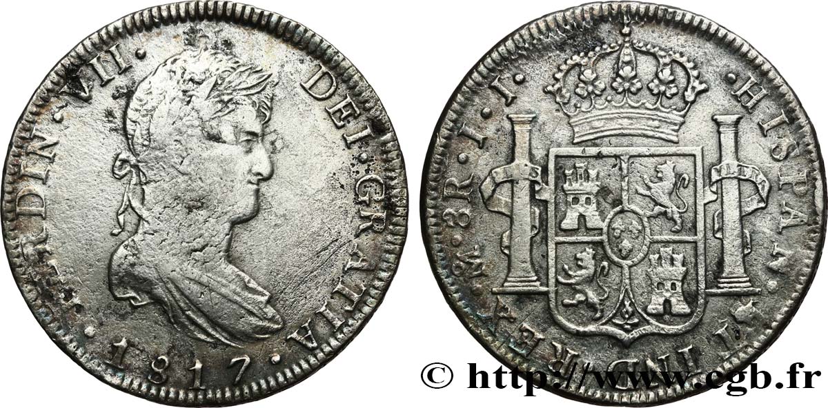 MEXIKO 8 Reales Ferdinand VII d’Espagne 1817 Mexico S/SS 