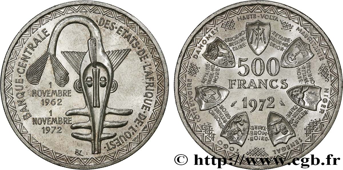 ÉTATS DE L AFRIQUE DE L OUEST (BCEAO) 500 Francs BCEAO 1972 Paris SPL 