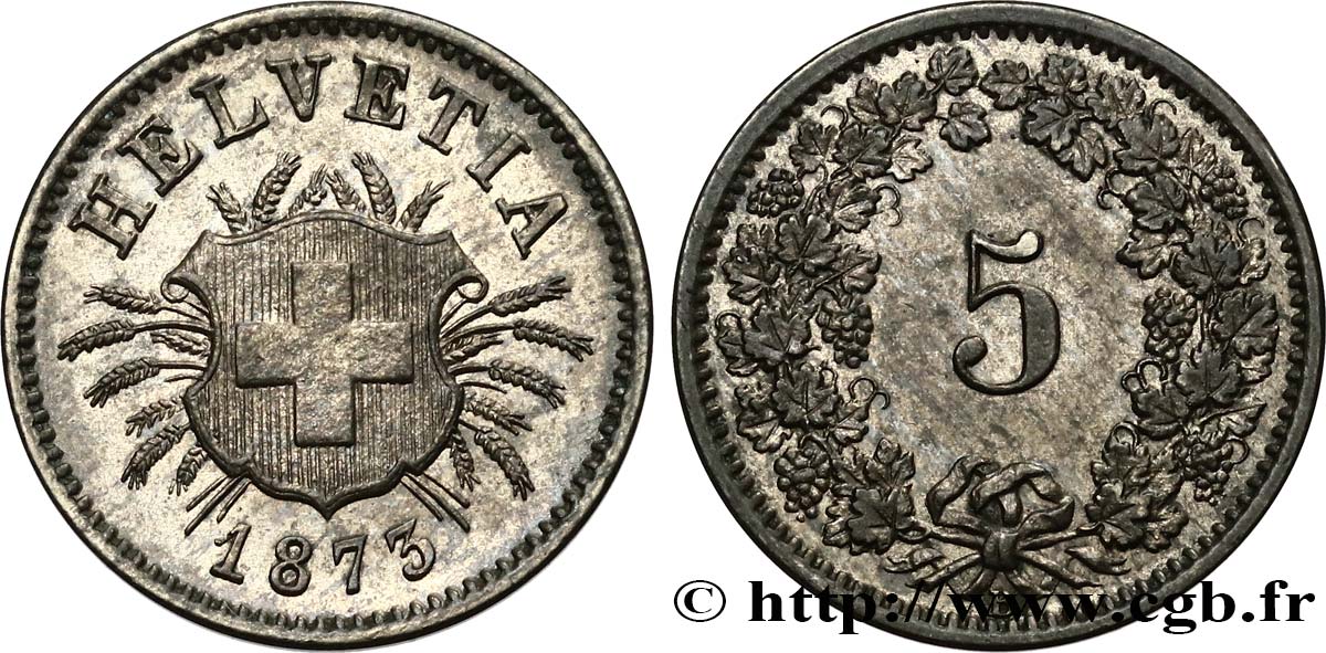 SCHWEIZ 5 Centimes (Rappen) 1873 Berne VZ 