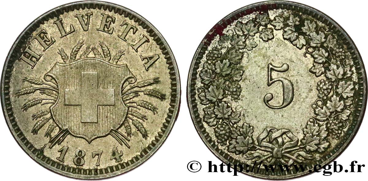 SCHWEIZ 5 Centimes (Rappen) 1874 Berne SS 