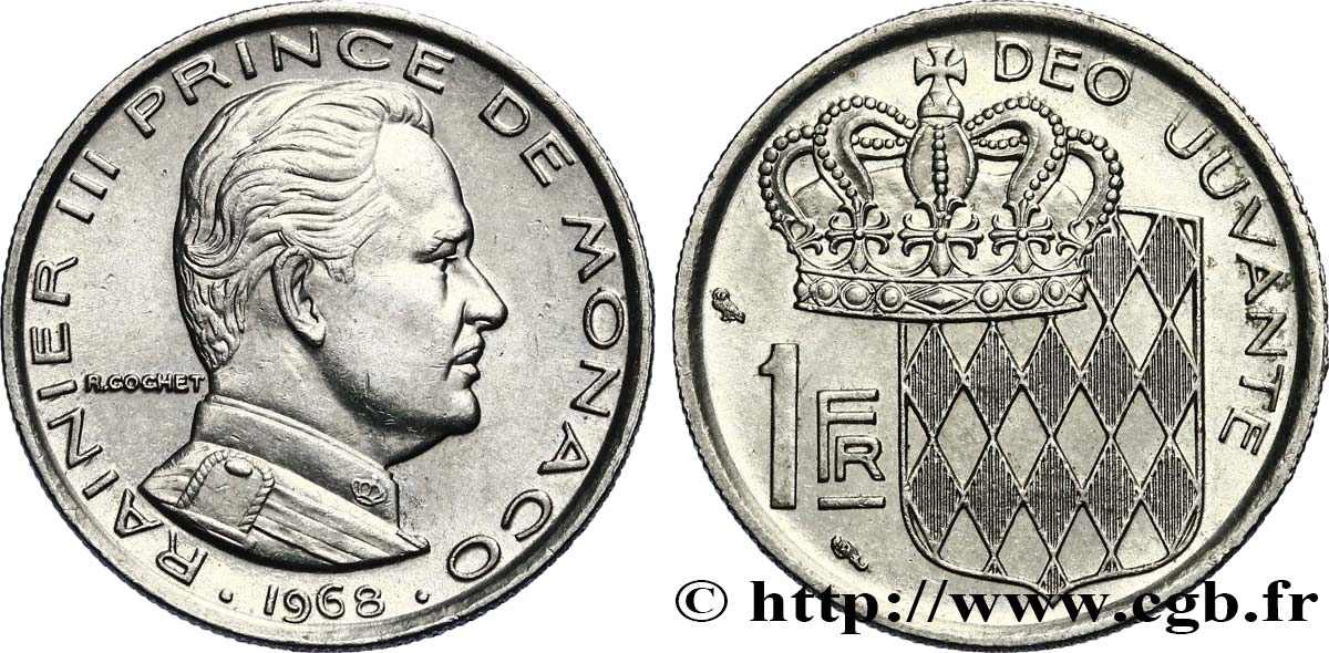 MONACO 1 Franc Rainier III 1968 Paris EBC 