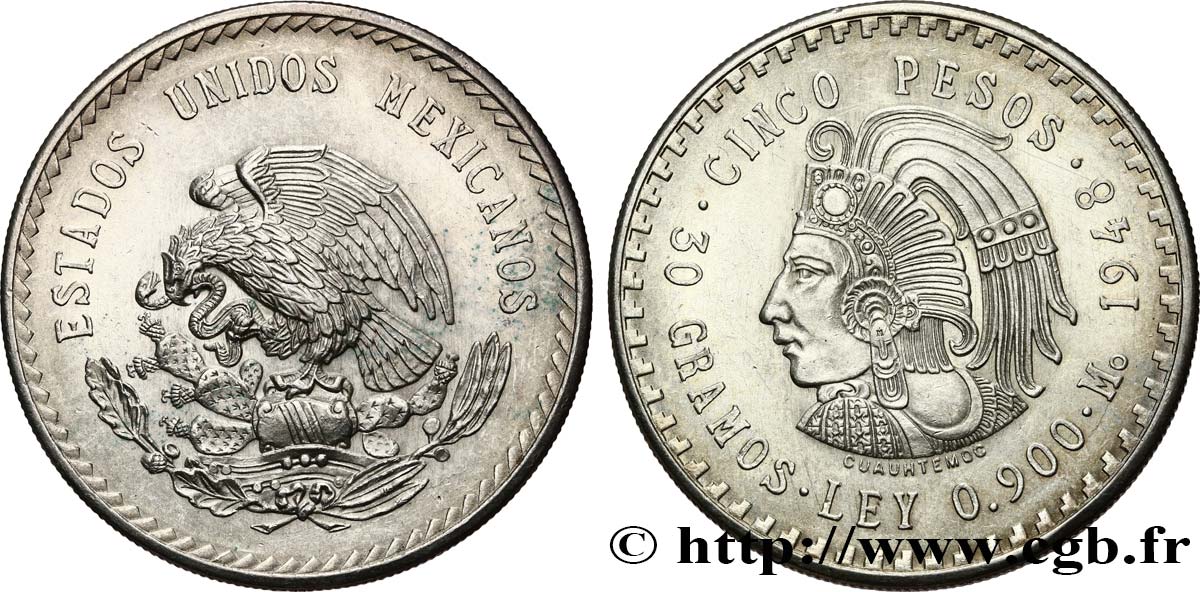 MEXIQUE 5 Pesos Buste de Cuauhtemoc 1948 Mexico SUP 