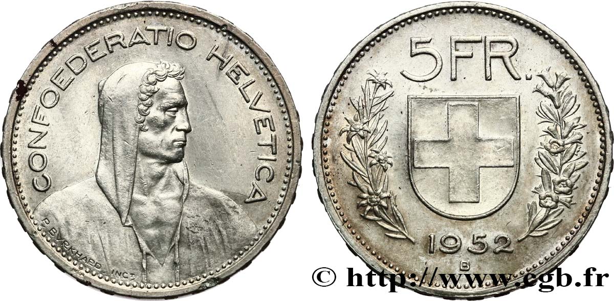 SUISSE 5 Francs Berger 1952 Berne TTB+ 