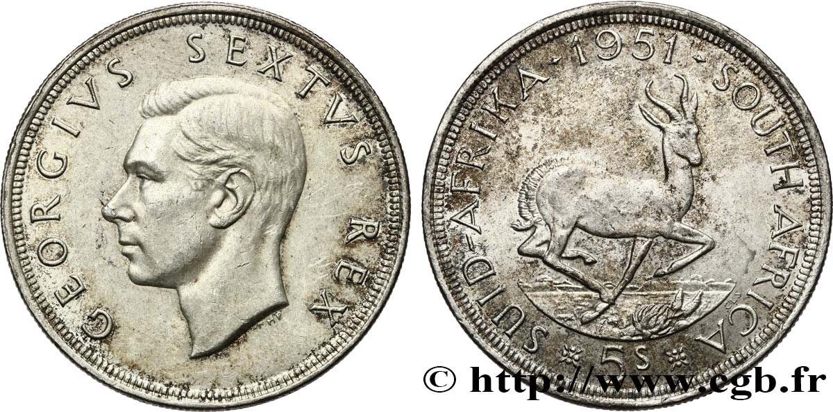 AFRIQUE DU SUD 5 Shillings Georges VI 1951 Pretoria TTB+ 