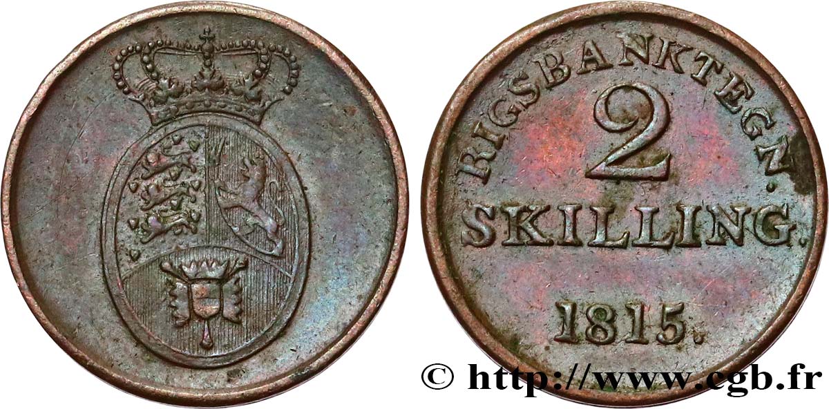 DENMARK 2 Skilling Rigsbanktegn (jeton de la banque nationale)  1815  XF 