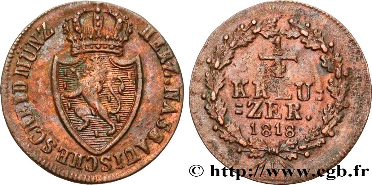 GERMANY - NASSAU 1/4 Kreuzer Grand-Duché de Nassau 1818  XF 