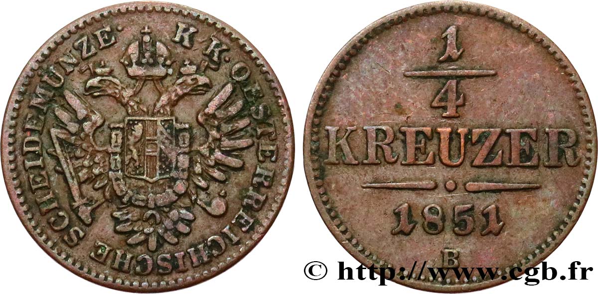 AUSTRIA 1/4 Kreuzer aigle bicéphale 1851 Kremnitz q.SPL 