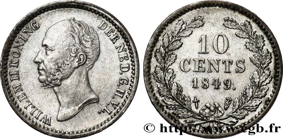NIEDERLANDE 10 Cents Guillaume II 1849 Utrecht SS 