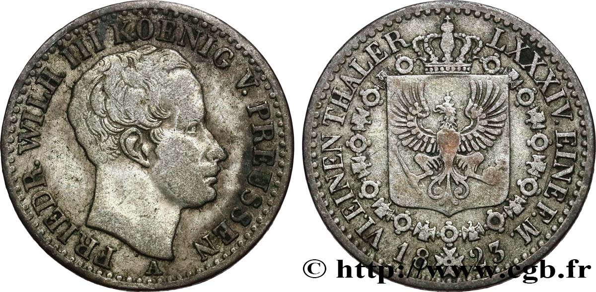 GERMANY - PRUSSIA 1/6 Thaler Frédéric-Guillaume III 1823 Berlin XF 