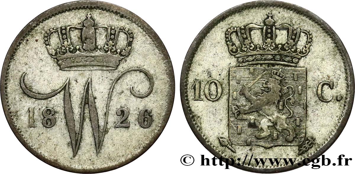 NETHERLANDS 10 Cents Guillaume Ier 1826 Utrecht XF 