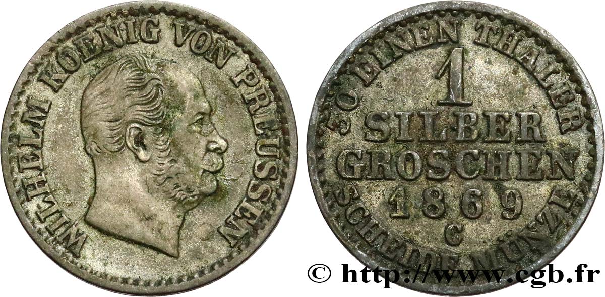 GERMANY - PRUSSIA 1 Silbergroschen (1/30 Thaler) Guillaume 1869 Francfort - C XF 