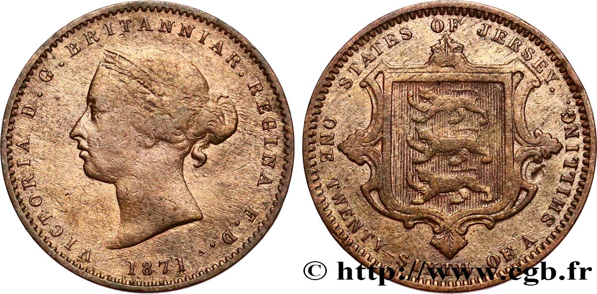 ISLA DE JERSEY 1/26 Shilling Victoria 1871  BC+ 