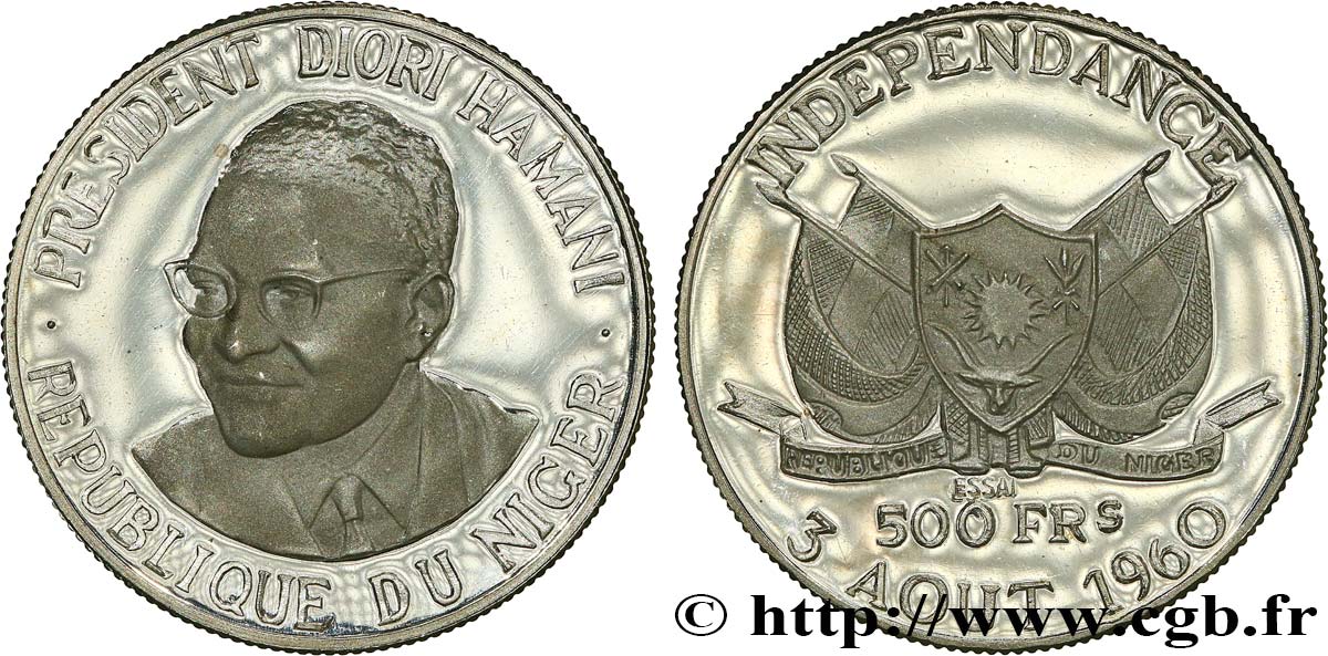 NIGER - REPUBLIK - HAMANI DIORI Essai de 500 Francs Proof 1960 Paris fST 