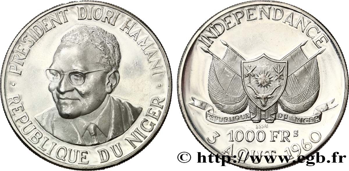 NIGER - REPUBBLICA - HAMANI DIORI Essai de 1000 Francs 1960 Paris SPL 