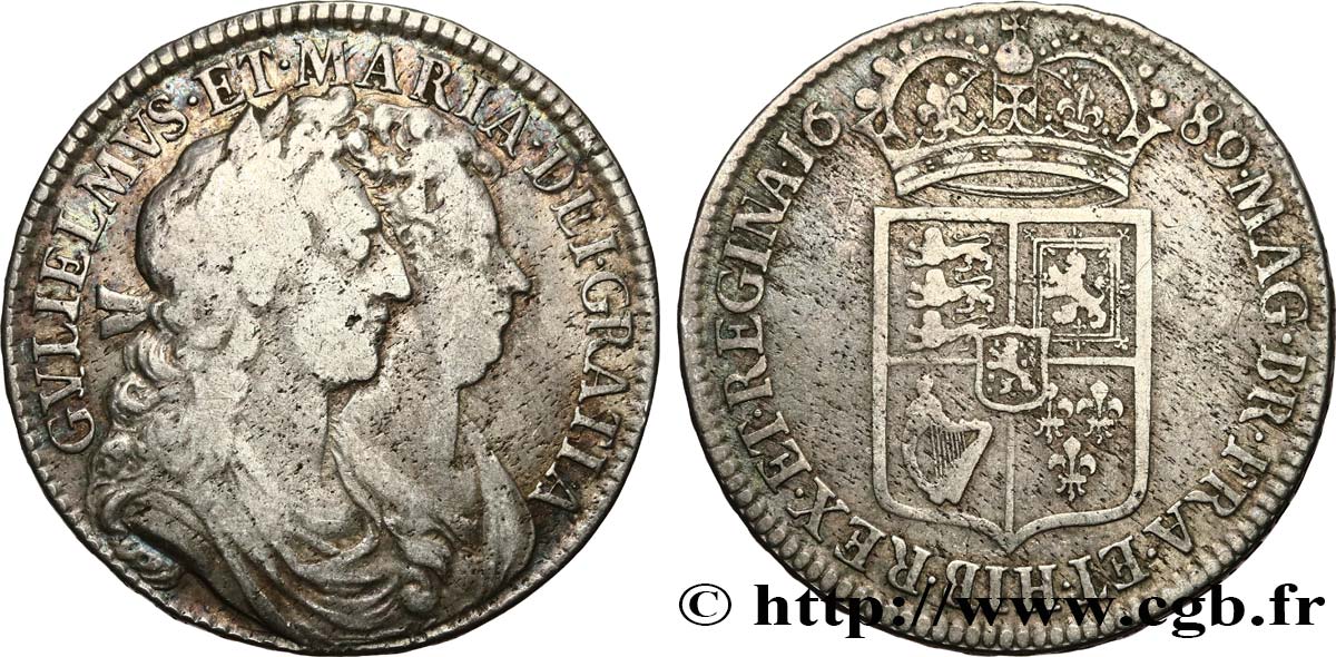 UNITED KINGDOM 1/2 Crown Guillaume et Marie 1689  VF 