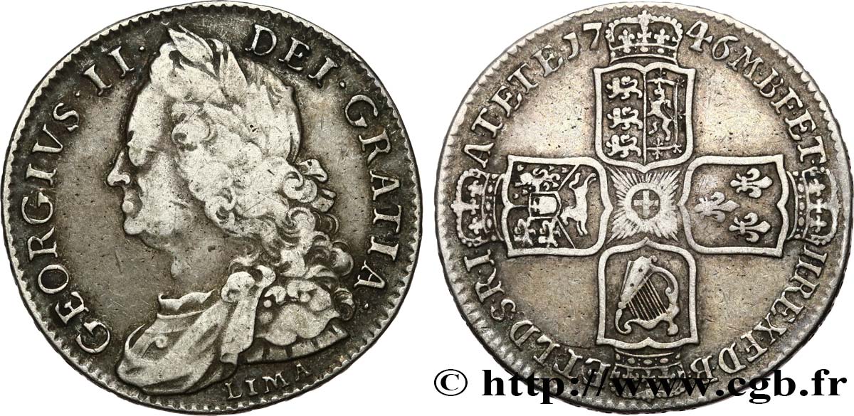 ROYAUME-UNI 1/2 Crown Georges II 1746 Londres TB+ 