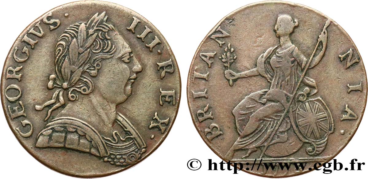 ROYAUME-UNI 1/2 Penny Georges III 1775 Londres TTB 