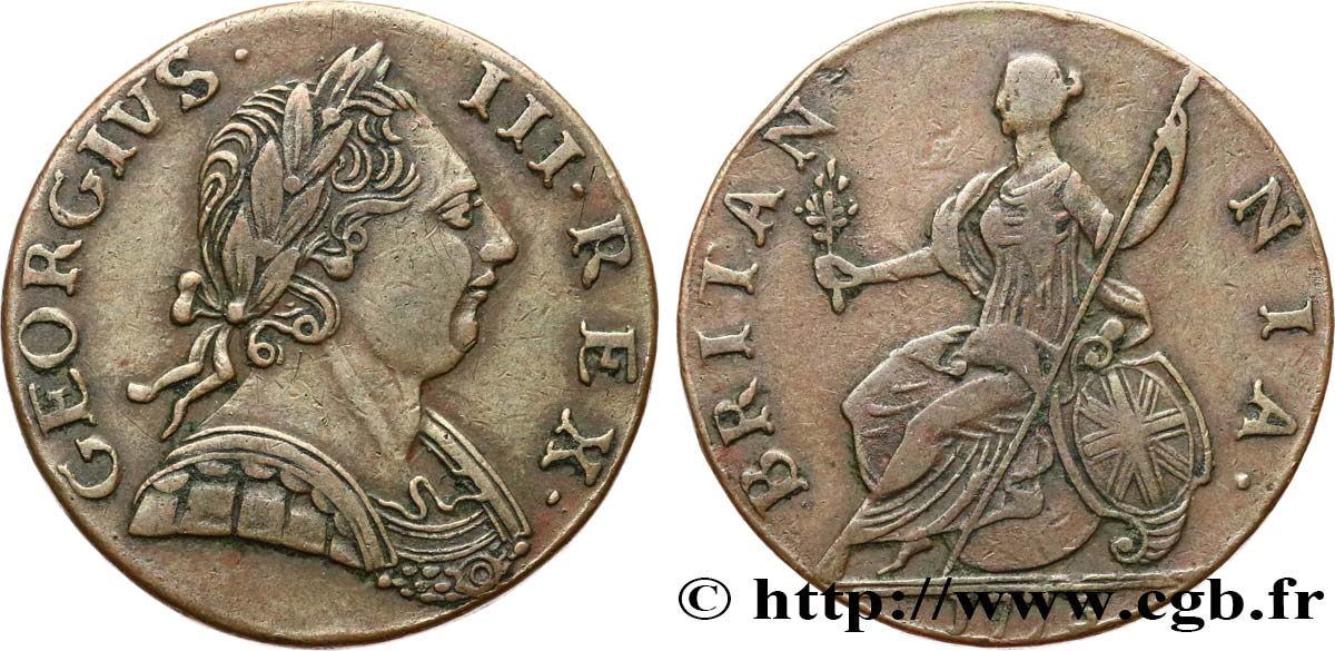 REINO UNIDO 1/2 Penny Georges III 1775 Londres MBC 