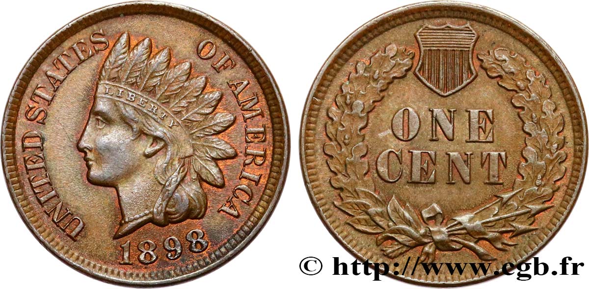 ÉTATS-UNIS D AMÉRIQUE 1 Cent tête d’indien, 3e type 1898 Philadelphie TTB+ 