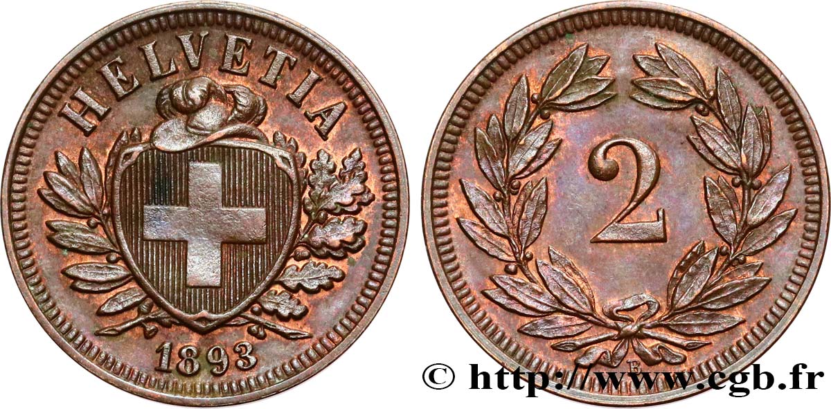 SUISSE 2 Centimes 1893 Berne  SUP 