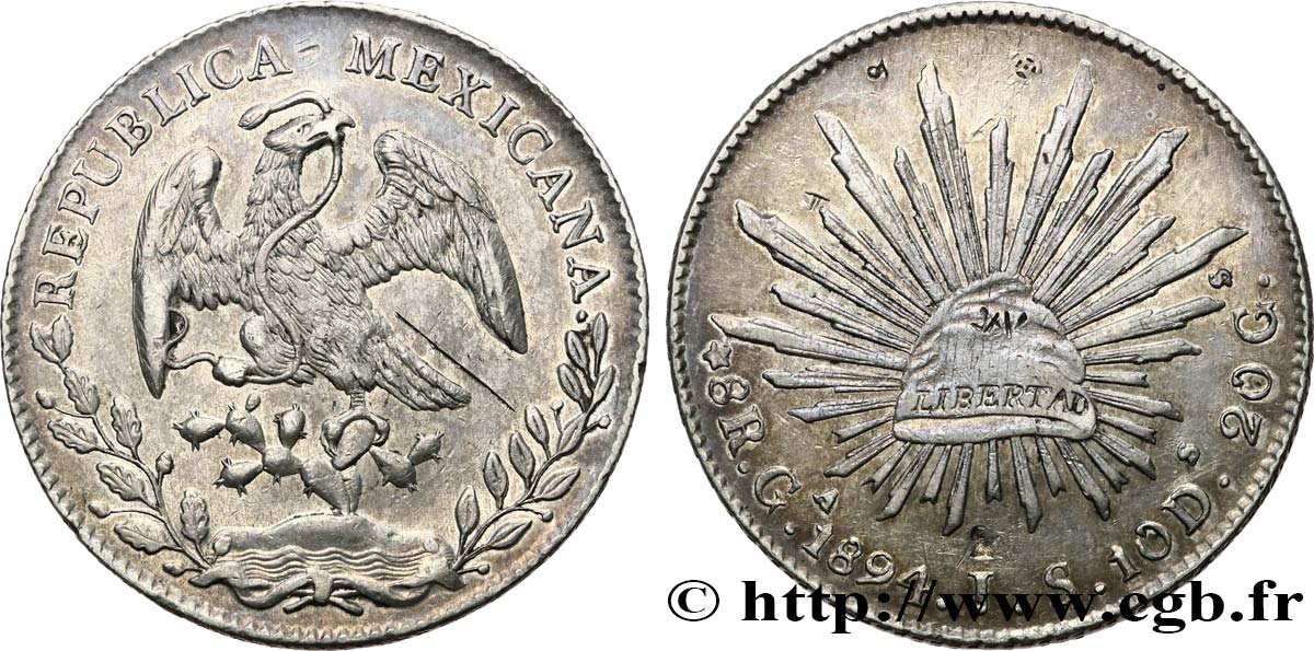 MEXICO 8 Reales 1894 Guadalajara - Ga XF 