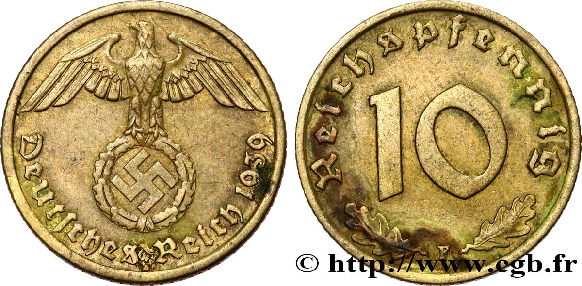 ALLEMAGNE 10 Reichspfennig 1939 Stuttgart TB 