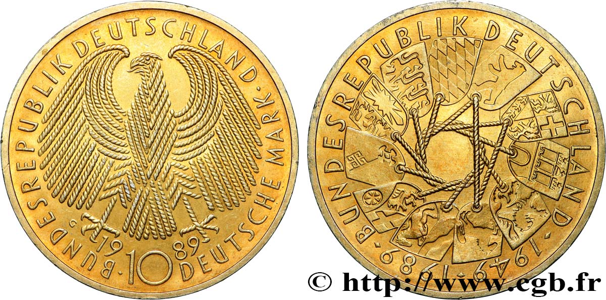 ALLEMAGNE 10 Mark aigle héraldique / 40e anniversaire de la fondation de la République Fédérale Allemande 1989 Karlsruhe SPL 