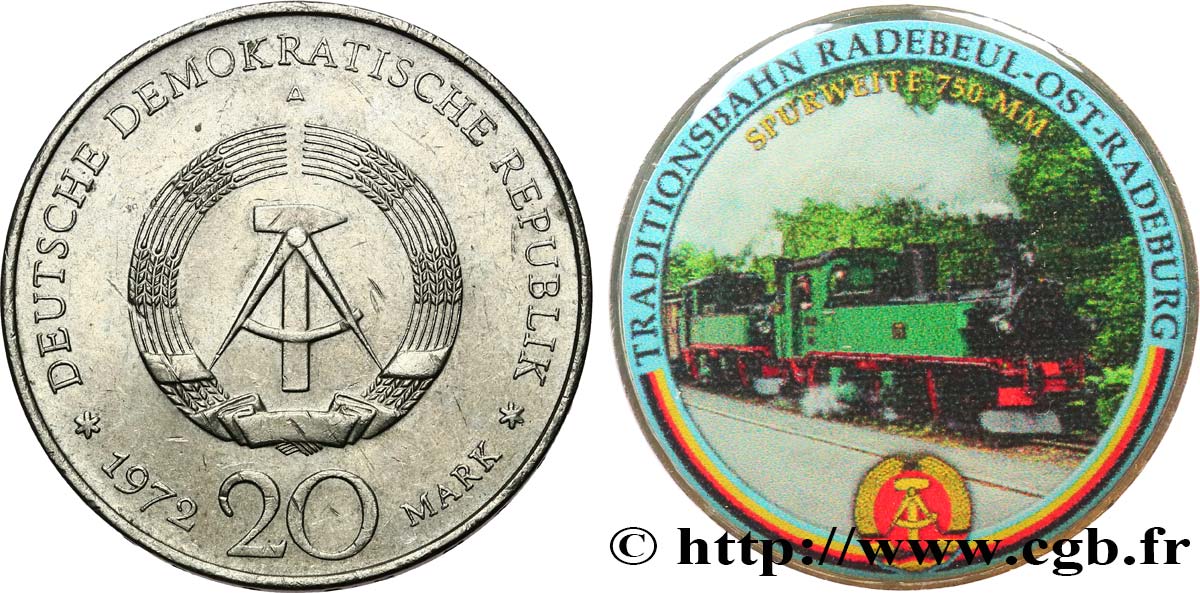 ALLEMAGNE DE L EST 20 Mark MODIFIE SERIE TRAIN - (ligne de chemin de fer Radebeul-Ost - Radeburg 1972 A Berlin TTB 