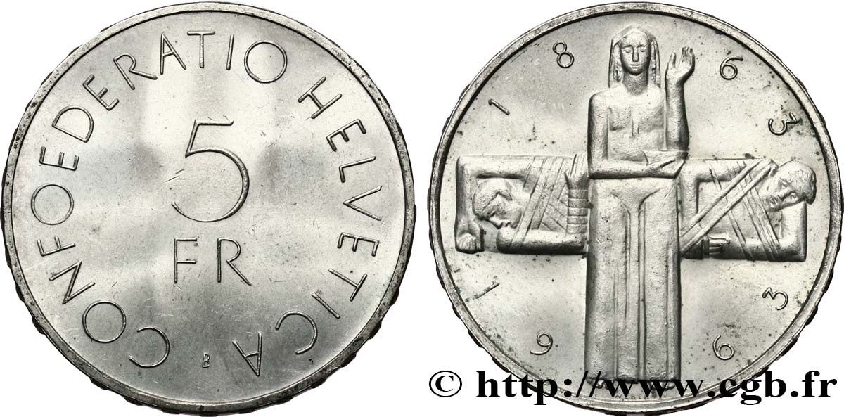 SCHWEIZ 5 Francs centenaire de la Croix Rouge 1963 Berne  VZ 