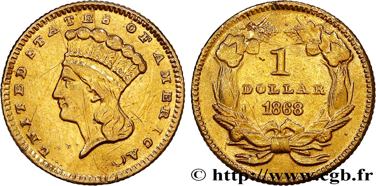 ÉTATS-UNIS D AMÉRIQUE 1 Dollar ”Indian Princess” 1868 Philadelphie TTB 