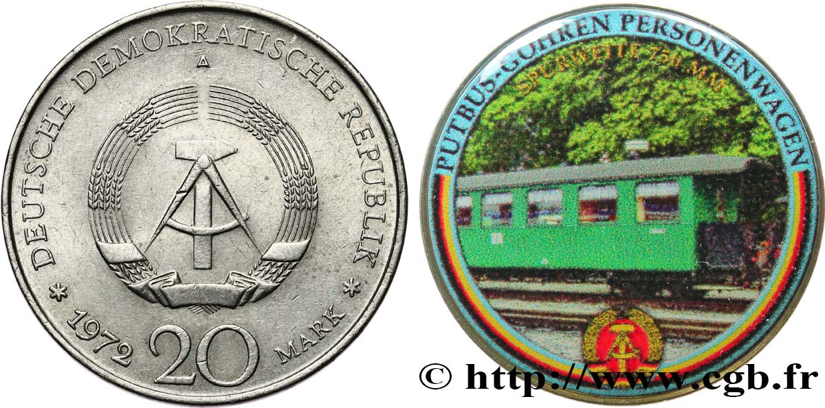 ALLEMAGNE RÉPUBLIQUE DÉMOCRATIQUE 20 Mark MODIFIE SERIE TRAIN - (voitures de passagers Putbus - Göhren 1972 A Berlin TTB 