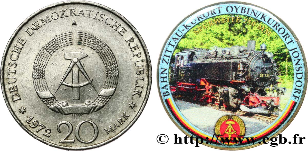 ALLEMAGNE RÉPUBLIQUE DÉMOCRATIQUE 20 Mark MODIFIE SERIE TRAIN - (stations thermales d’Oybin et Jonsdorf) 1972 A Berlin TTB 