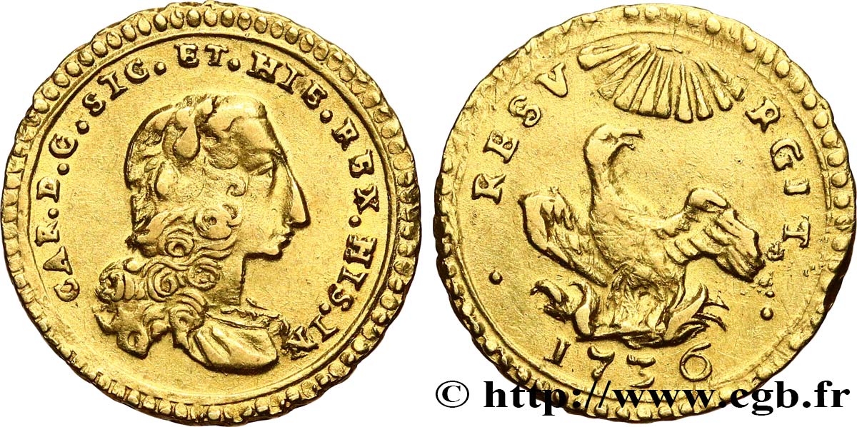 ITALIE - ROYAUME DE SICILE - CHARLES III D ESPAGNE 1 Oncia d’or  1736 Palerme TTB+ 