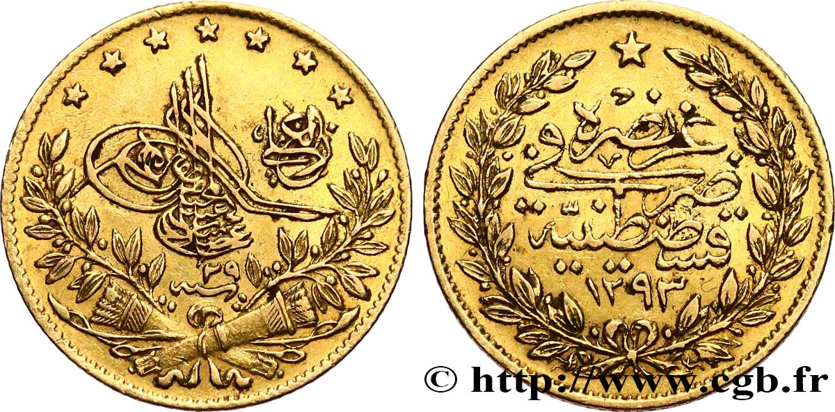 TURQUIE 50 Kurush en or Sultan Abdülhamid II AH 1293 an 29 (1904) Constantinople TTB 