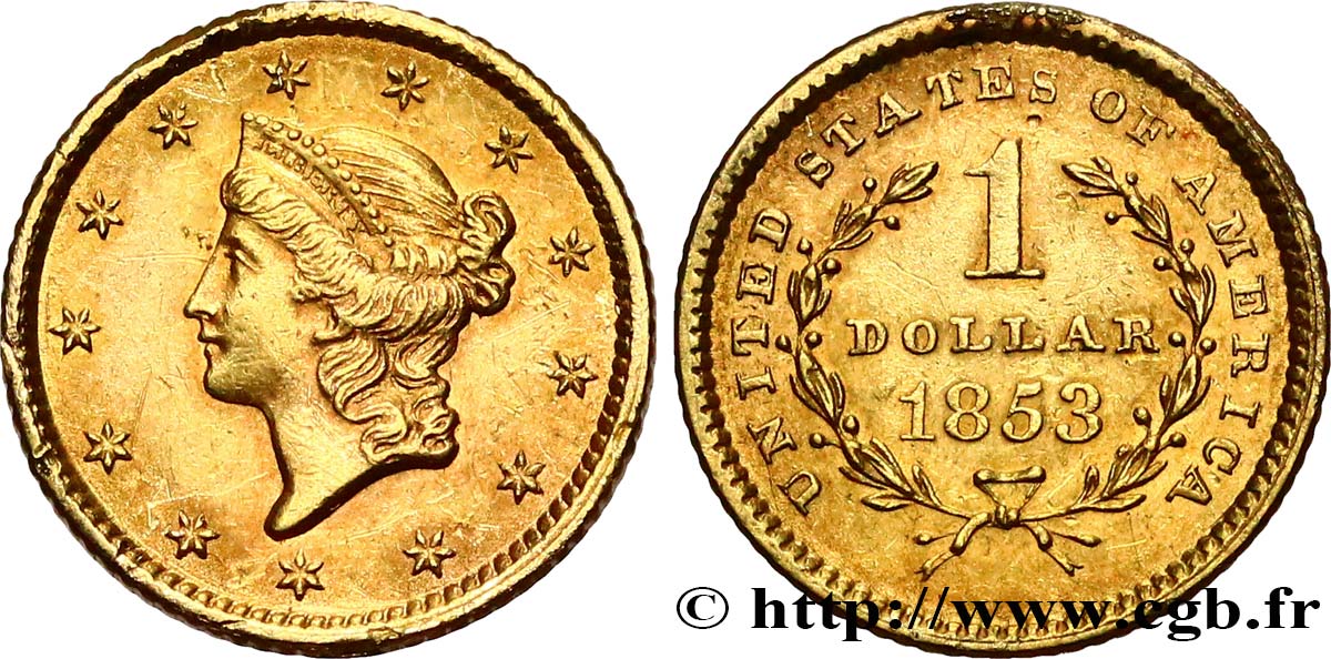 UNITED STATES OF AMERICA 1 Dollar  Liberty head  1er type 1853 Philadelphie AU 