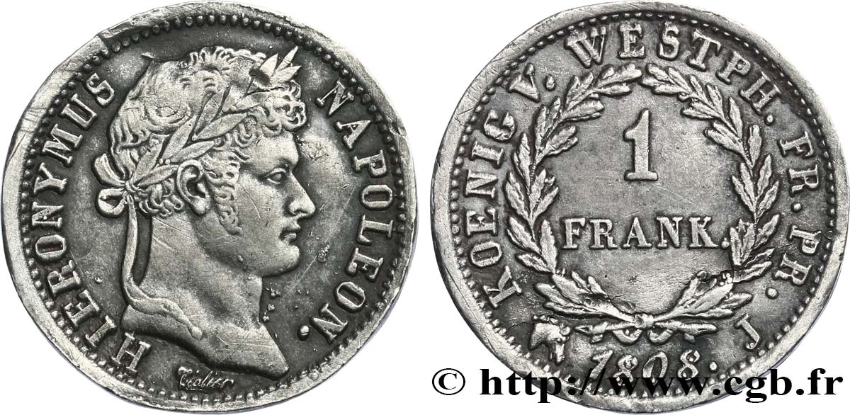 GERMANY - KINGDOM OF WESTPHALIA - JÉRÔME NAPOLÉON 1 Frank, épreuve en plomb 1808 Paris BB 