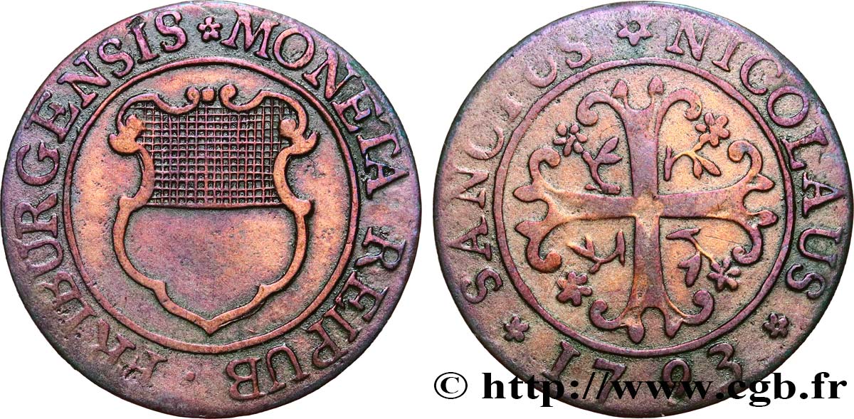 SWITZERLAND - CANTON OF FRIBOURG 2 Kreuzer 1793  VF 