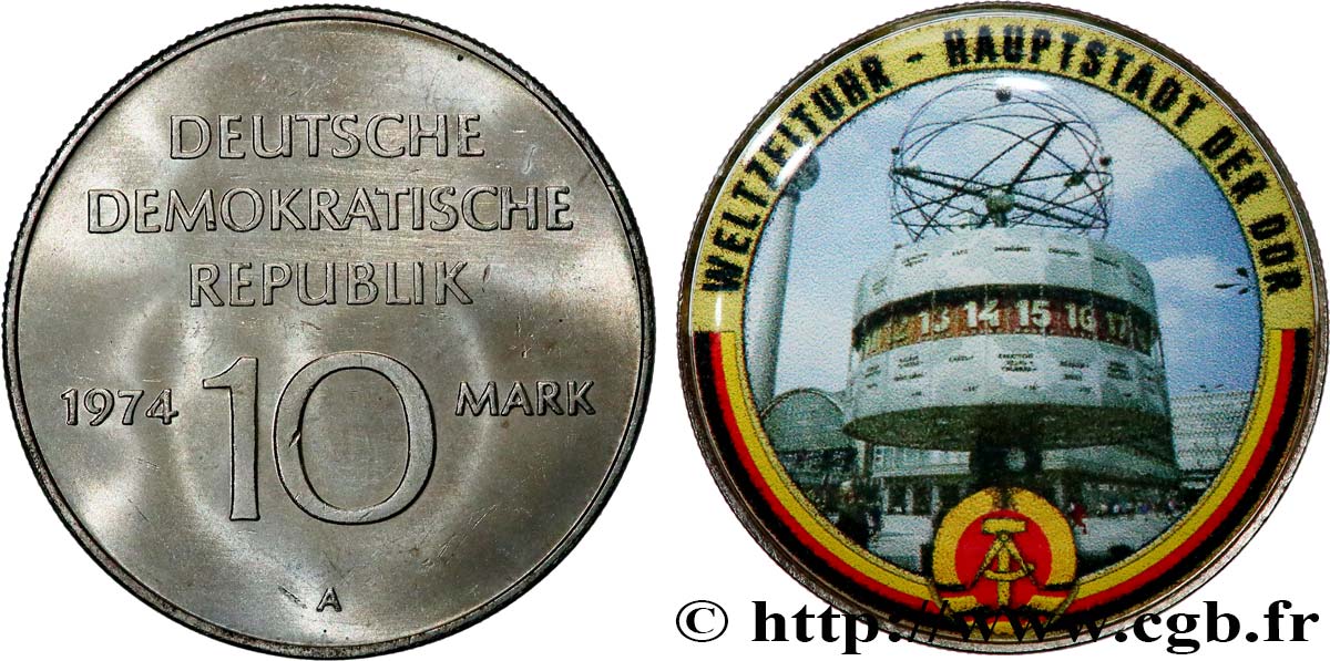 DEUTSCHE DEMOKRATISCHE REPUBLIK 10 Mark MODIFIÉ SÉRIE C’ÉTAIT LA RDA -  (Insigne de la RDA) 1974 A Berlin fVZ 