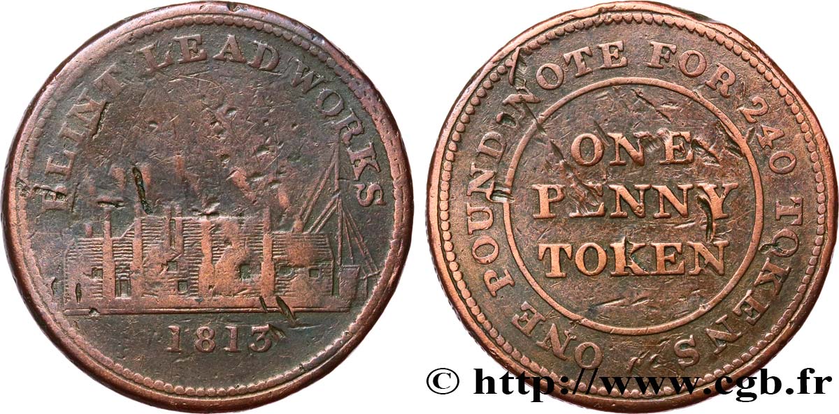 BRITISH TOKENS OR JETTONS 1 Penny Flint (Flintshire - pays de Galles) Flint Lead Works 1813  VF 