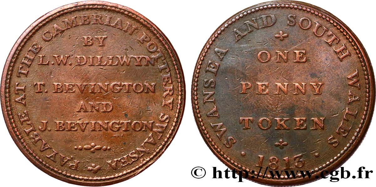 BRITISH TOKENS OR JETTONS 1 Penny Glamorganshire 1813  XF 