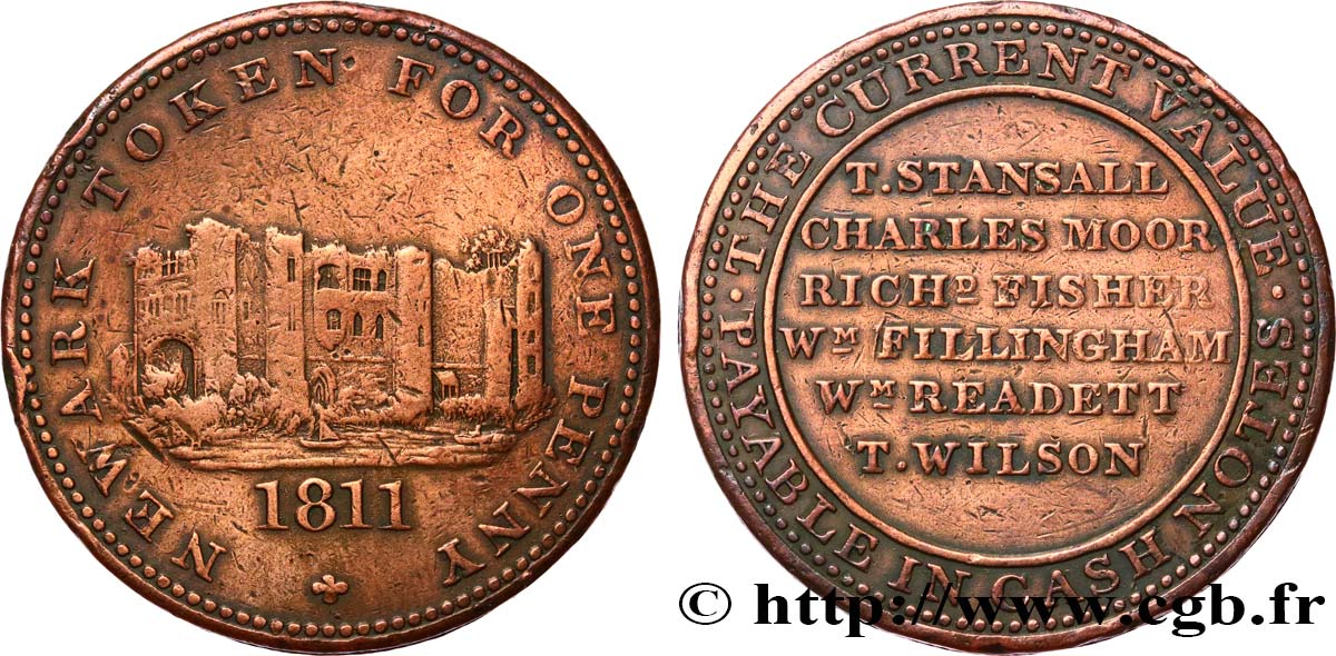 BRITISH TOKENS OR JETTONS 1 Penny Nottinghamshire 1811  XF 