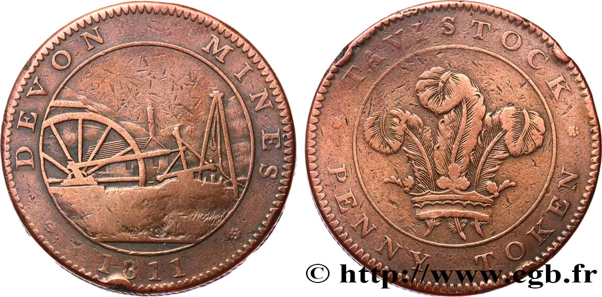 BRITISH TOKENS 1 Penny Devonshire 1811  F 