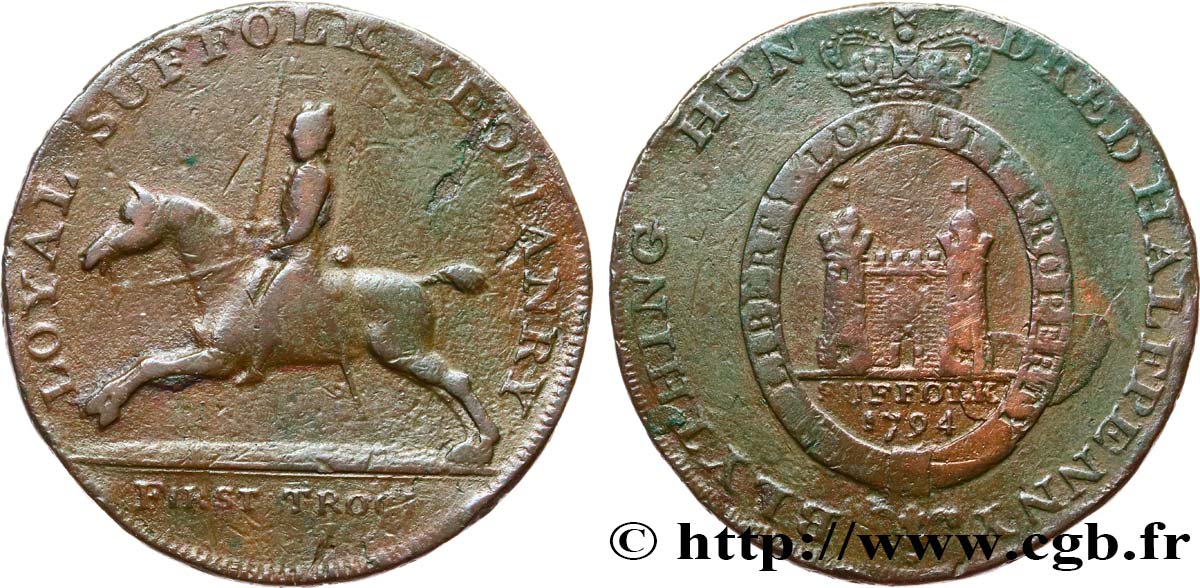 BRITISH TOKENS 1/2 Penny Suffolk - Blything 1794  VF 