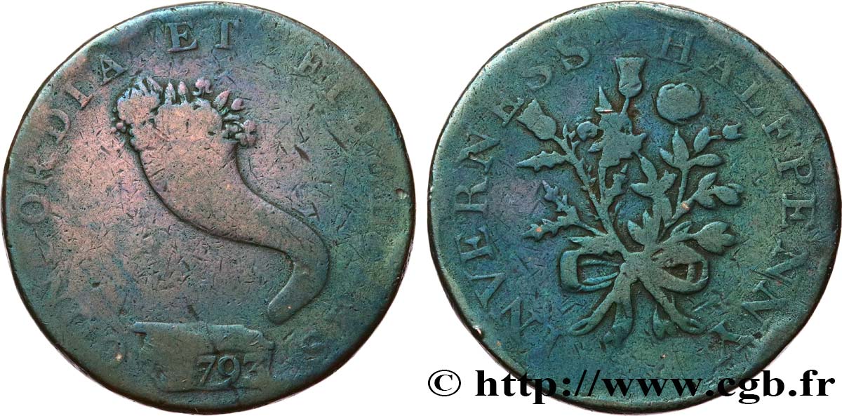 BRITISH TOKENS OR JETTONS 1/2 Penny Invernesshire (Ecosse)  1793  VF 